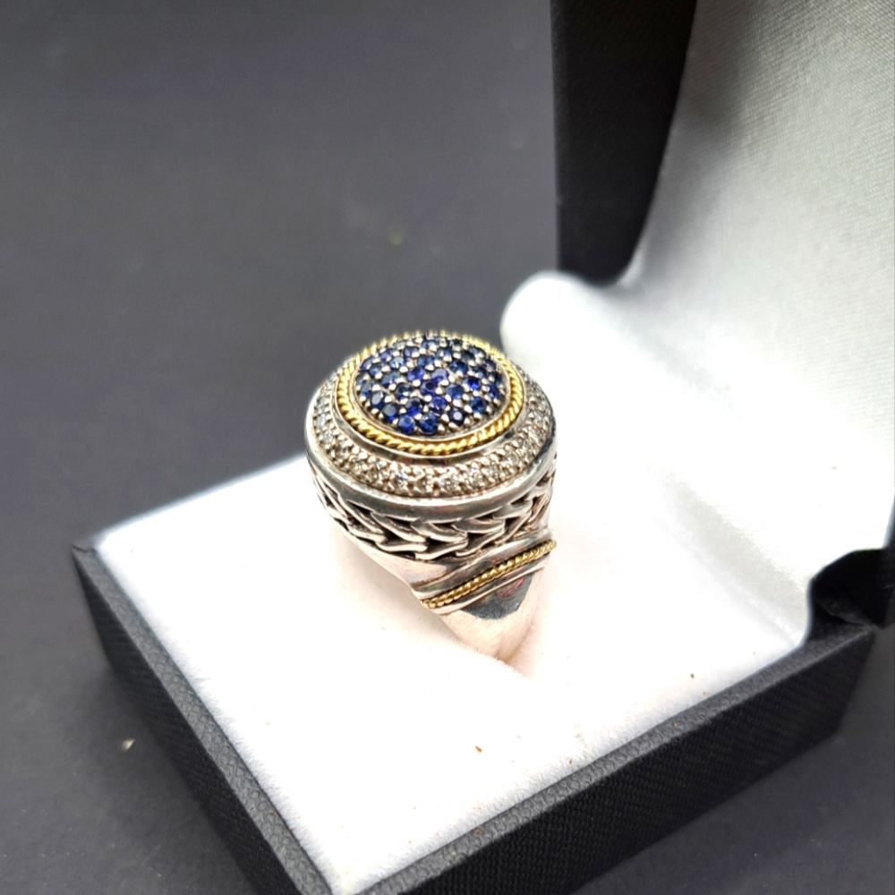 Effy Blue Sapphire & Diamonds, 18k Yellow Gold Accents,  925 Sterling Silver Rin